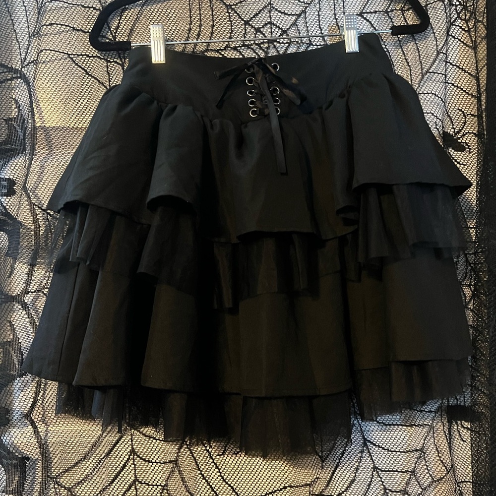Black Layered Skirt with Corset Lacing Detailing